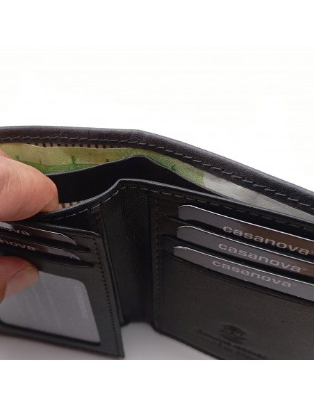 Cartera tarjetero de piel para hombre VERONA negro comaprtimiento para billetes