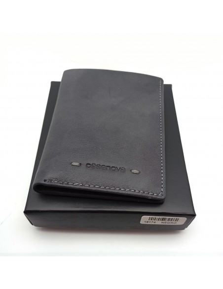 Cartera tarjetero de piel para hombre VERONA negro con caja