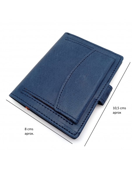 Cartera con monedero exterior piel para hombre TORONTO azul medidas