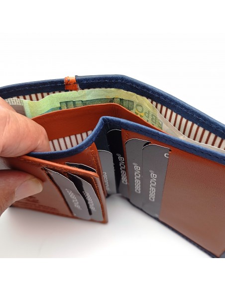 Cartera con monedero exterior piel para hombre TORONTO azul compartimiento para billetes