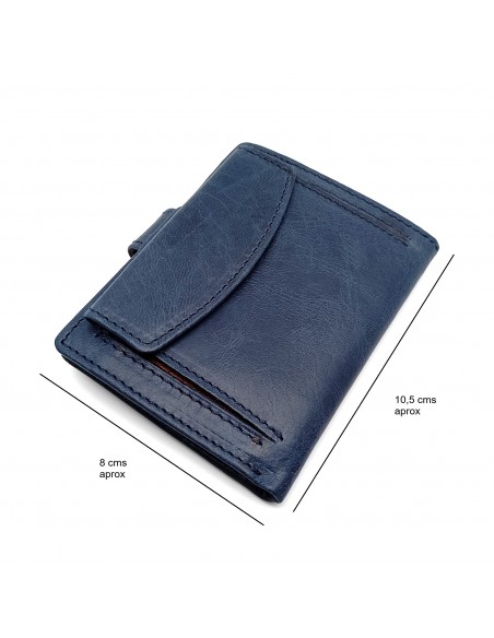 Mini Cartera con monedero exterior piel para hombre CALIFORNIA Azul medidas