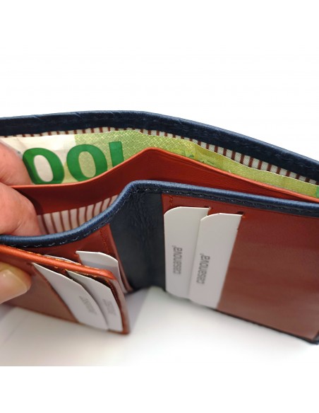 Mini Cartera con monedero exterior piel para hombre CALIFORNIA Azul compartimiento para billetes