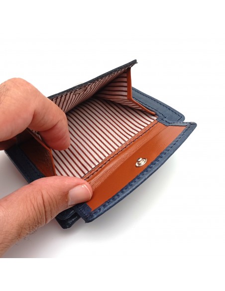 Mini Cartera con monedero exterior piel para hombre CALIFORNIA Azul compartimiento para monedas