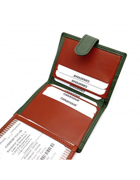 Mini Cartera con monedero exterior piel para hombre CALIFORNIA verde compartimiento interno