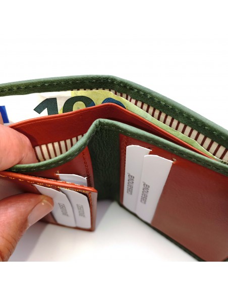 Mini Cartera con monedero exterior piel para hombre CALIFORNIA verde compartimiento para billetes