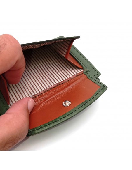 Mini Cartera con monedero exterior piel para hombre CALIFORNIA verde compartimiento para monedas