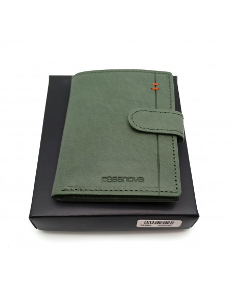 Mini Cartera con monedero exterior piel para hombre CALIFORNIA verde con caja