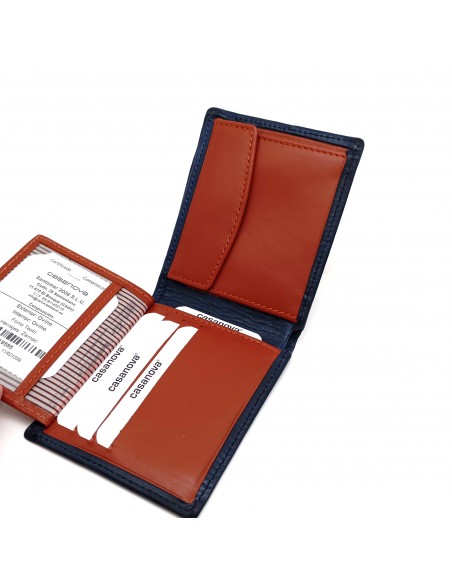 Cartera americana con monedero de piel para hombre CALIFORNIA azul compartimiento internos.