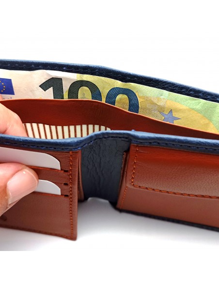 Cartera americana con monedero de piel para hombre CALIFORNIA azul compartimiento para billetes