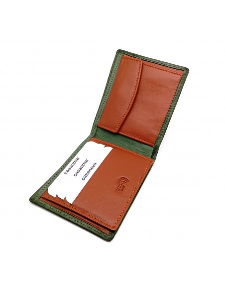 Cartera americana con monedero de piel para hombre CALIFORNIA verde compartimiento interno