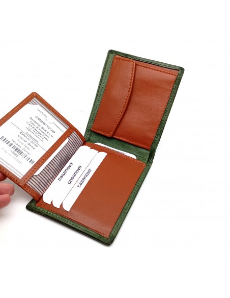 Cartera americana con monedero de piel para hombre CALIFORNIA verde compartimiento  interno.