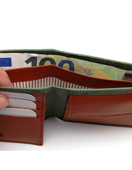 Cartera americana con monedero de piel para hombre CALIFORNIA verde compartimiento para billetes.