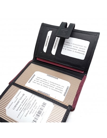 Monedero Billetera en Piel Para Mujer Tamaño Mediano, HORTENSIA mora compartimientos internos