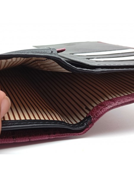 Monedero Billetera en Piel Para Mujer Tamaño Mediano, HORTENSIA mora compartimiento para billetes