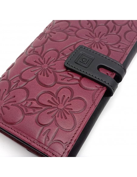 Monedero Billetera en Piel Para Mujer Tamaño Mediano, HORTENSIA mora