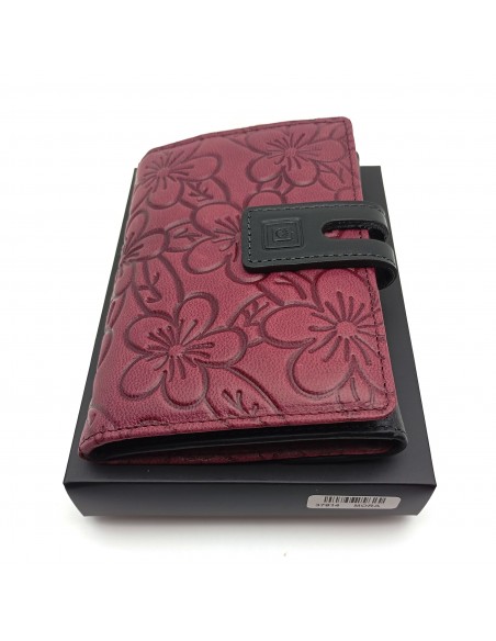 Monedero Billetera en Piel Para Mujer Tamaño Mediano, HORTENSIA mora con caja