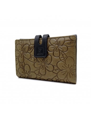 Monedero Billetera en Piel Para Mujer Tamaño Mediano, HORTENSIA verde