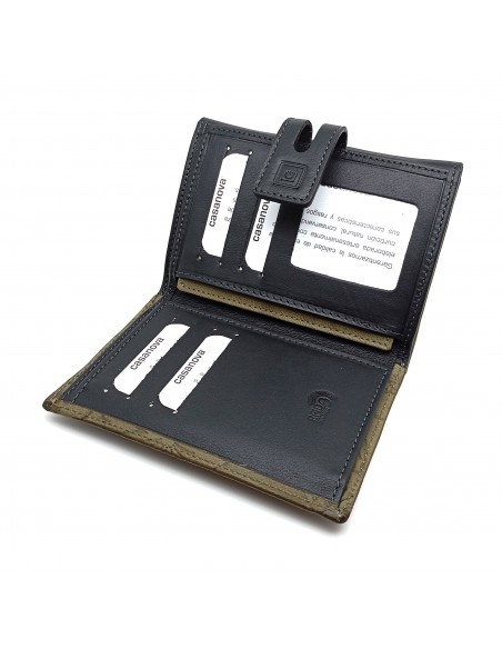 Monedero Billetera en Piel Para Mujer Tamaño Mediano, HORTENSIA verde parte interna