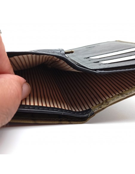 Monedero Billetera en Piel Para Mujer Tamaño Mediano, HORTENSIA verde compartimiento para billetes