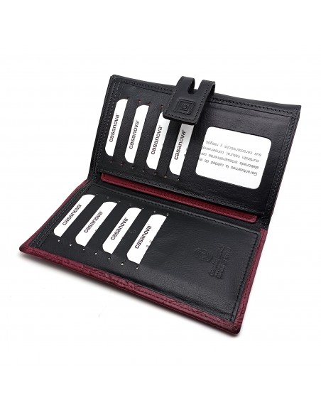 Monedero Billetera de Piel para Mujer Tamaño Grande, HORTENSIA mora parte interna