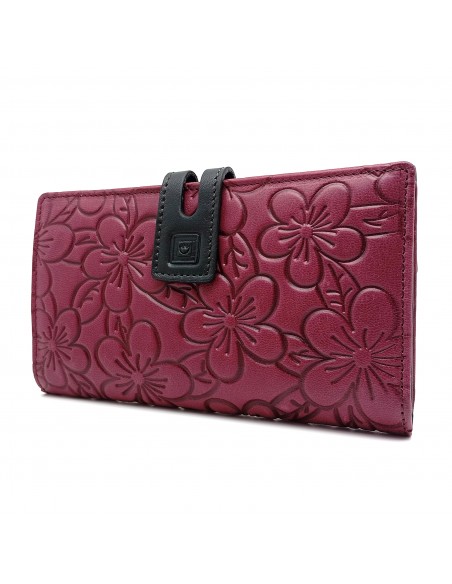 Monedero Billetera de Piel para Mujer Tamaño Grande, HORTENSIA mora