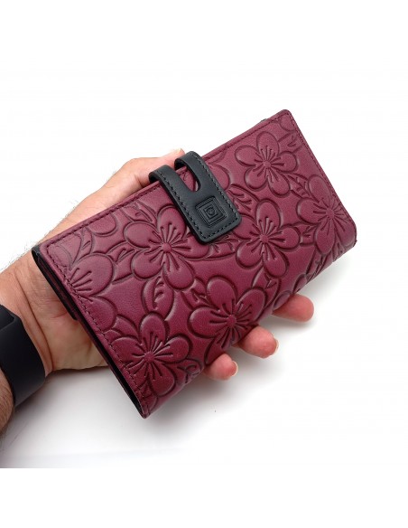 Monedero Billetera de Piel para Mujer Tamaño Grande, HORTENSIA mora
