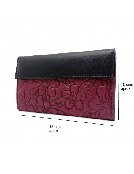 Monedero Billetera de Piel para Mujer Tamaño Grande, HORTENSIA mora medidas