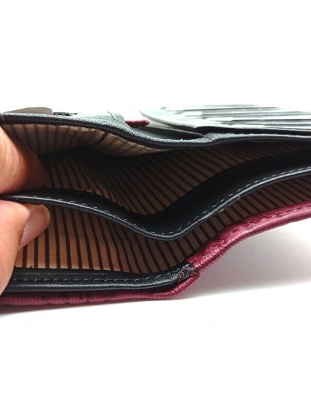 Monedero Billetera de Piel para Mujer Tamaño Grande, HORTENSIA mora compartimiento para billetes