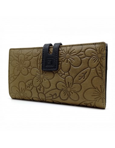 Monedero Billetera de Piel para Mujer Tamaño Grande, HORTENSIA verde