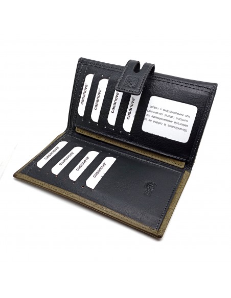 Monedero Billetera de Piel para Mujer Tamaño Grande, HORTENSIA verde parte interna