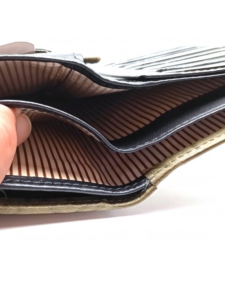 Monedero Billetera de Piel para Mujer Tamaño Grande, HORTENSIA verde compartimiento para billetes