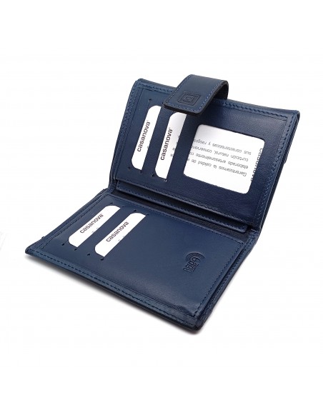 Monedero Billetera en Piel Para Mujer Tamaño Mediano, PANA azul parte interna