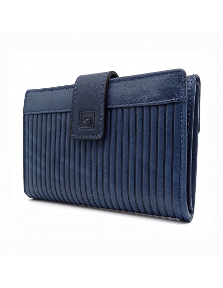Monedero Billetera en Piel Para Mujer Tamaño Mediano, PANA azul