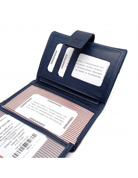 Monedero Billetera en Piel Para Mujer Tamaño Mediano, PANA azul compartimientos para tarjetas