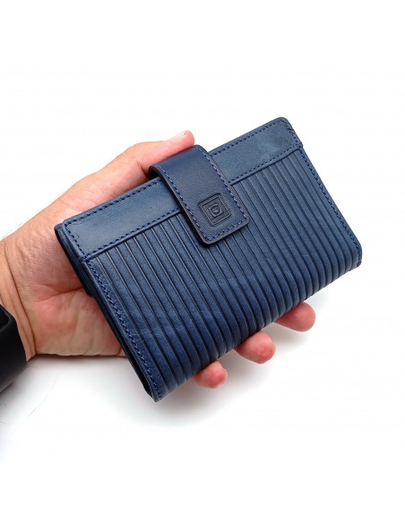 Monedero Billetera en Piel Para Mujer Tamaño Mediano, PANA azul diseño