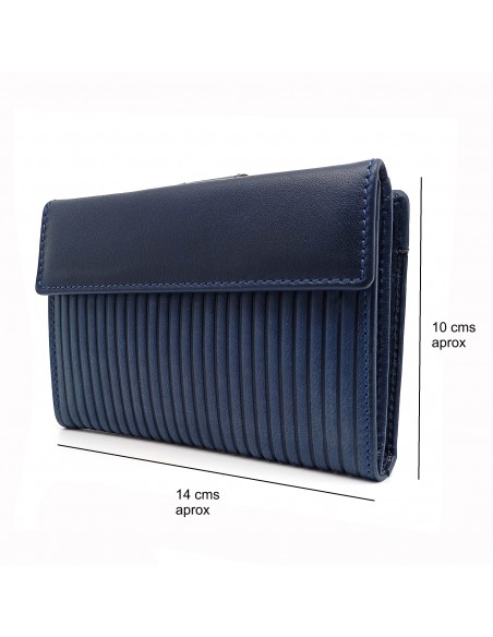 Monedero Billetera en Piel Para Mujer Tamaño Mediano, PANA azul medidas