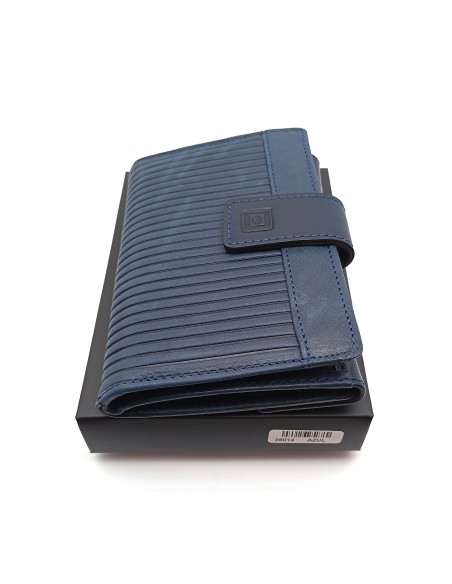 Monedero Billetera en Piel Para Mujer Tamaño Mediano, PANA azul caja
