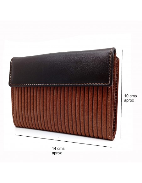 Monedero Billetera en Piel Para Mujer Tamaño Mediano, PANA marrón medidas