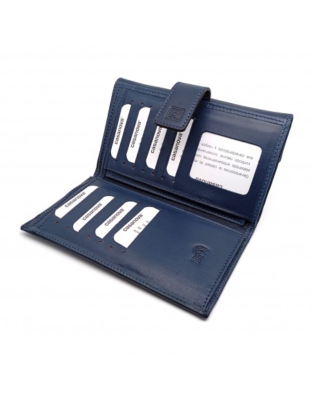 Monedero Billetero de Piel para Mujer Tamaño Grande, PANA azul parte interna