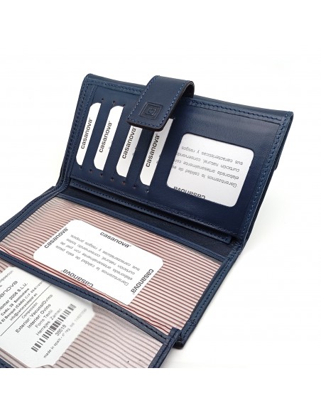 Monedero Billetero de Piel para Mujer Tamaño Grande, PANA azul compartimientos para tarjetas