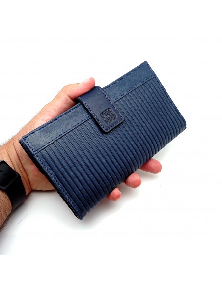 Monedero Billetero de Piel para Mujer Tamaño Grande, PANA azul diseño