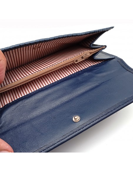 Monedero Billetero de Piel para Mujer Tamaño Grande, PANA azul compartimiento para monedas