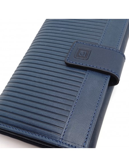 Monedero Billetero de Piel para Mujer Tamaño Grande, PANA azul diseño con solapa