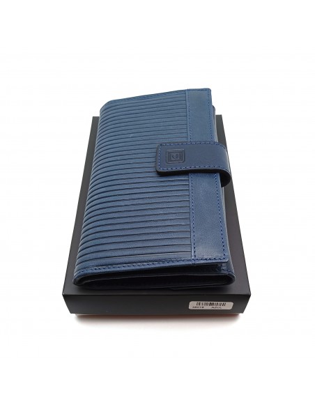 Monedero Billetero de Piel para Mujer Tamaño Grande, PANA azul caja