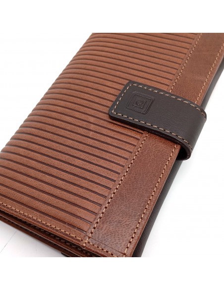 Monedero Billetero de Piel para Mujer Tamaño Grande, PANA marrón diseño con solapa