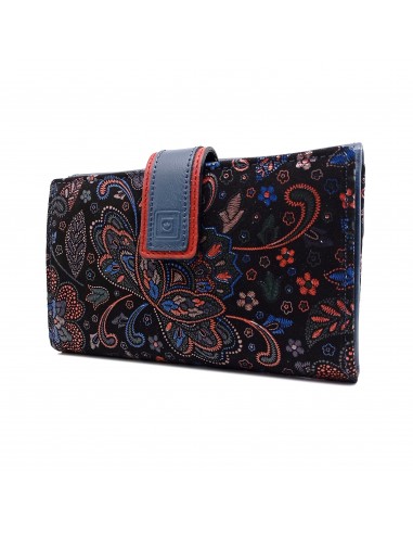 Monedero billetero de piel para mujer grande, GUILLERMINA azul