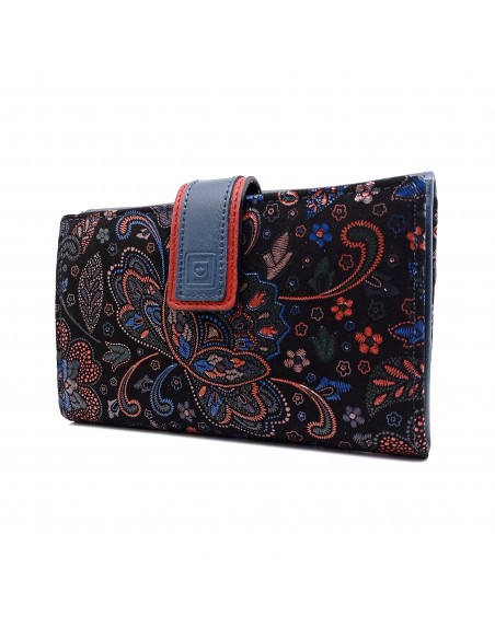 Monedero billetero de piel para mujer grande, GUILLERMINA azul