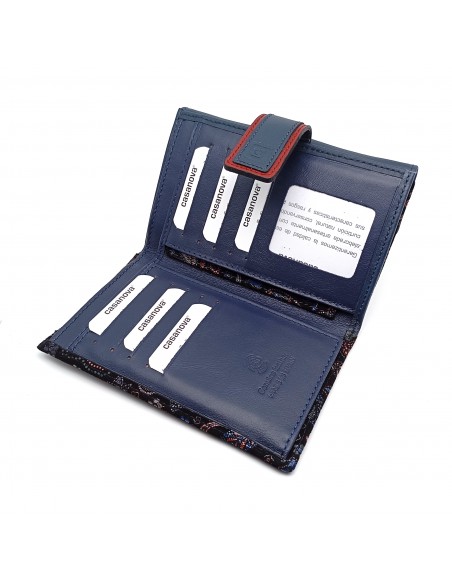 Monedero billetero de piel para mujer grande, GUILLERMINA azul parte interna