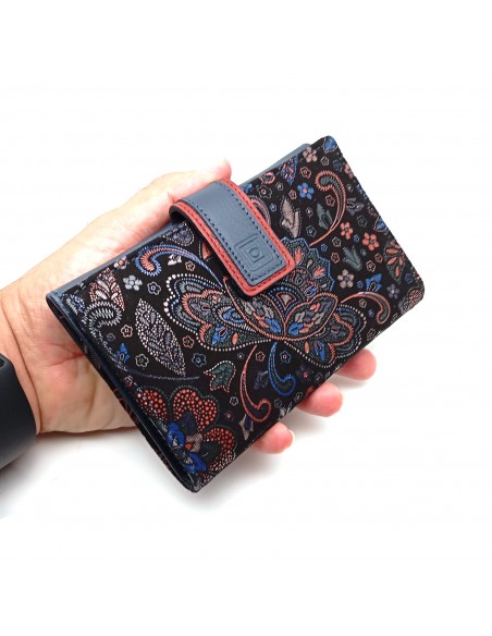 Monedero billetero de piel para mujer grande, GUILLERMINA azul diseño