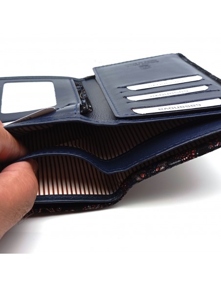 Monedero billetero de piel para mujer grande, GUILLERMINA azul compartimiento para billetes